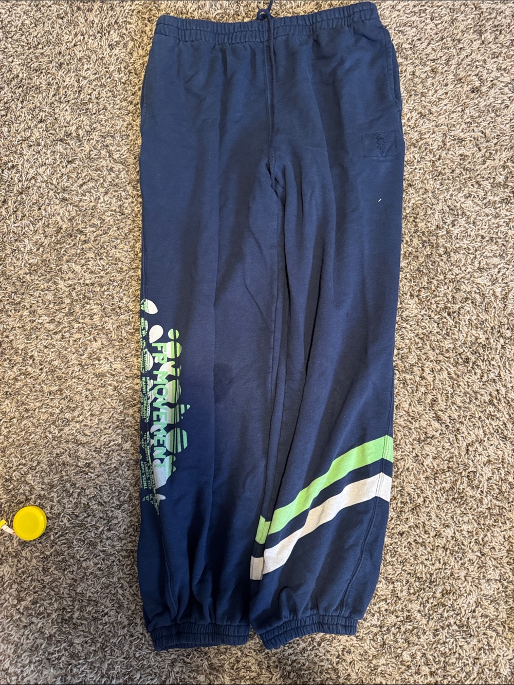 Free People Navy Wide Leg Sweatpants with Lime & White Stripes